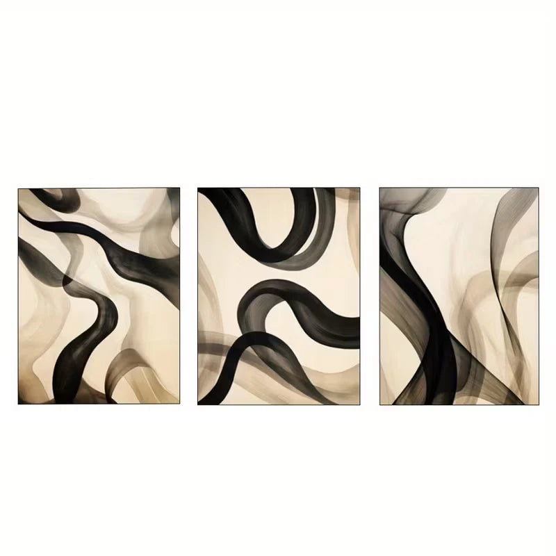 3pcs Black Abstract Ink Brush Art    Wall Art Set Canvas Framed 50x70cm - High Quality Print 100% Australian Made Wall Canvas Ready to Hang - Bella Home Decor