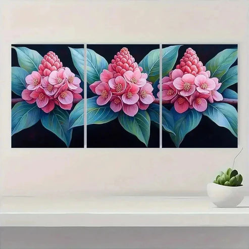 3pcs Vibrant Floral Design with Green Leaves Wall Art Canvas Unframed - High Quality Print 100% Australian Made Wall Canvas - Bella Home Decor