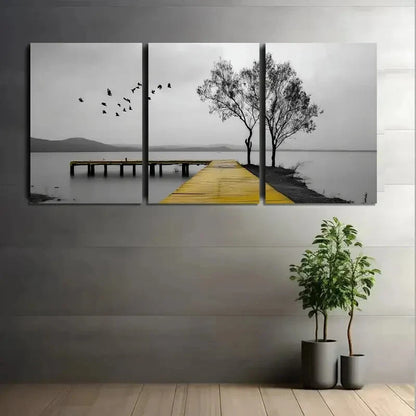 3pcs Ocean View Black and White Tree Metal Print Ready to Hang Art - Bella Home Decor