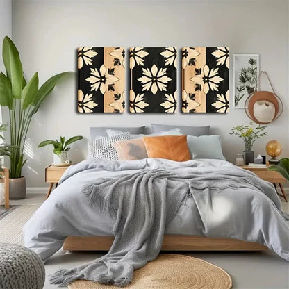 3pcs Black & Golden Floral Design Décor Perfect Wall Art Canvas Unframed - High Quality Print 100% Australian Made Wall Canvas - Bella Home Decor