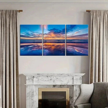 3pcs Sea Ocean Sunrise Coastline Modern Wall Art Set Canvas Framed 60x90cm - High Quality Print 100% Australian Made Wall Canvas Ready to Hang