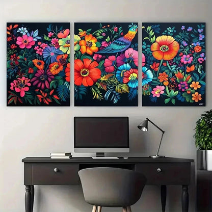 3pcs Vibrant Floral And Bird Nature Perfect Wall Art Set Canvas Framed 50x70cm - High Quality Print 100% Australian Made Wall Canvas Ready to Hang