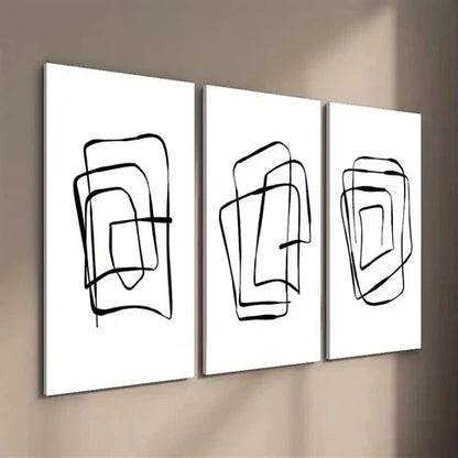 3pcs Modern Abstract Black And White Line Shape Wall Art Set Canvas Unframed - High Quality Print 100% Australian Made Wall Canvas