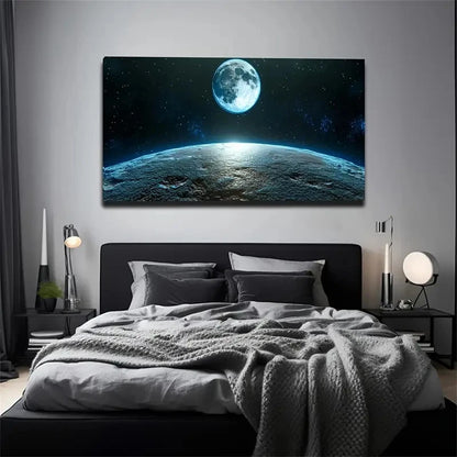 Dual Planets Close Together Wall Art Canvas Office Home Room Framed 120x60cm