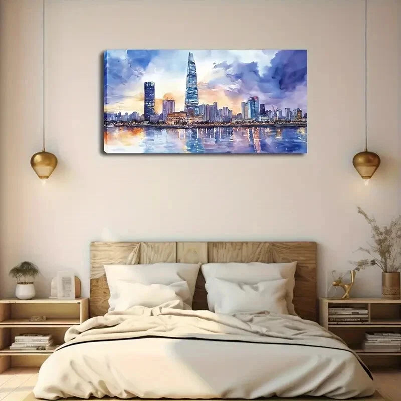 Modern Urban Skyline at Sunset Wall Art Canvas Office Home Room Framed 120x60cm - Bella Home Decor