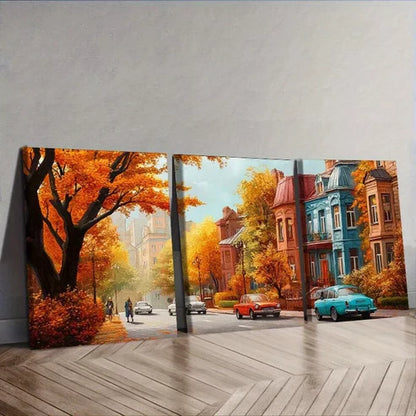 3 PCS Apartment Buildings Autumn Season Wall Art Set Canvas Unframed - High Quality Print 100% Australian Made Wall Canvas - Bella Home Decor