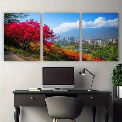 3pcs Vibrant Tropical Cityscape Lush Prefect  Wall Art Set Canvas Framed 40x60cm - High Quality Print 100% Australian Made Wall Canvas Ready to Hang
