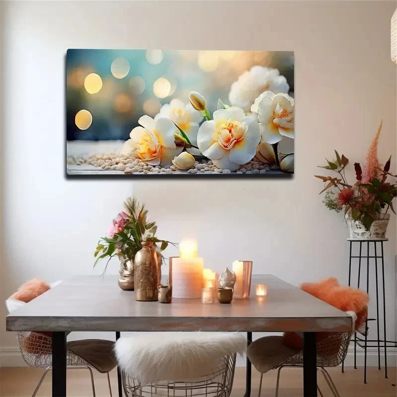 White Floral Botanical  Wall Art Canvas Office Home Room Framed 120x60cm