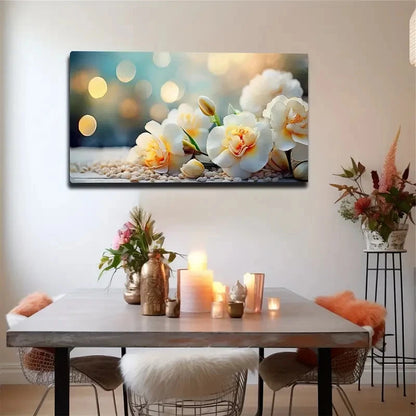 White Floral Botanical  Wall Art Canvas Office Home Room Framed 120x60cm