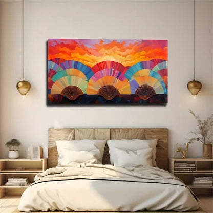 Hot Red Sunset Neat Fan Nice Wall Art Canvas Office Home Room Framed 120x60cm