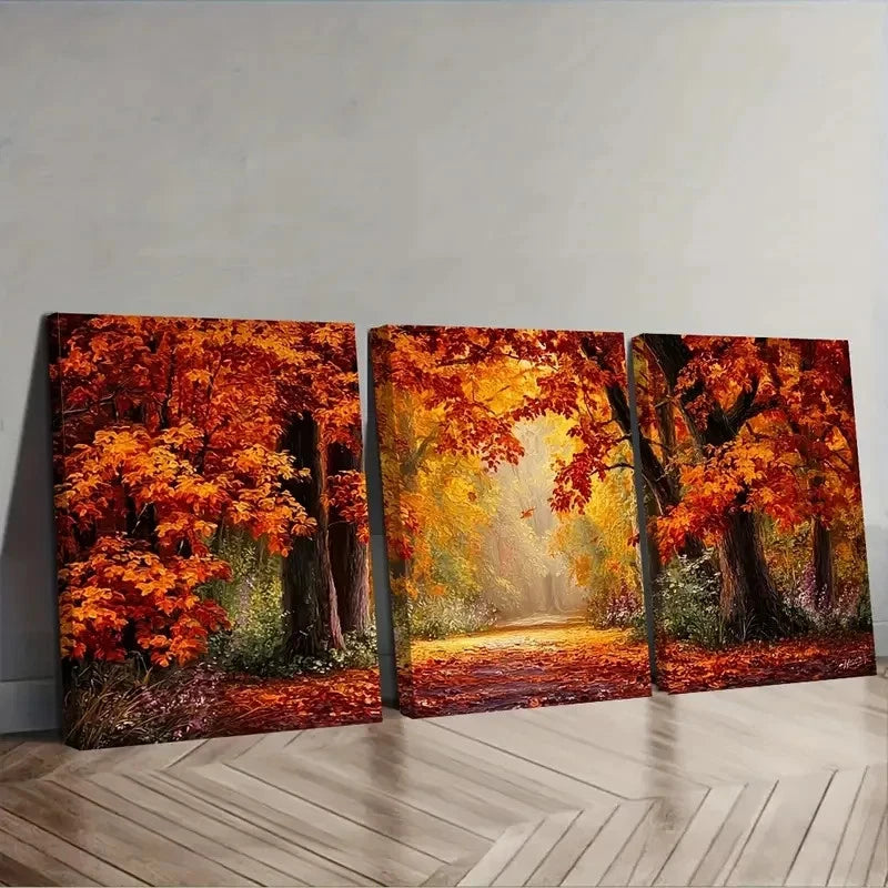 3pcs Autumn Scene With Leaves Wall Art Set Canvas Framed 40x60cm - High Quality Print 100% Australian Made Wall Canvas Ready to Hang - Bella Home Decor