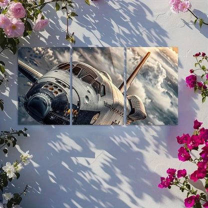 3pcs Space Shuttle in Orbit Metal Print Ready to Hang Art