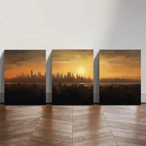 3pcs Urban Glow Sunset Cityscape Wall Art Set Canvas Unframed - High Quality Print 100% Australian Made Wall Canvas
