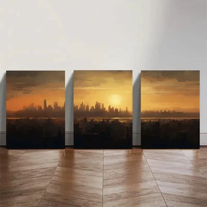 3pcs Urban Glow Sunset Cityscape Wall Art Set Canvas Unframed - High Quality Print 100% Australian Made Wall Canvas