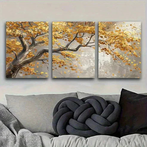 3pcs Golden Autumn Leaves Wall Art Canvas Unframed - High Quality Print 100% Australian Made Wall Canvas