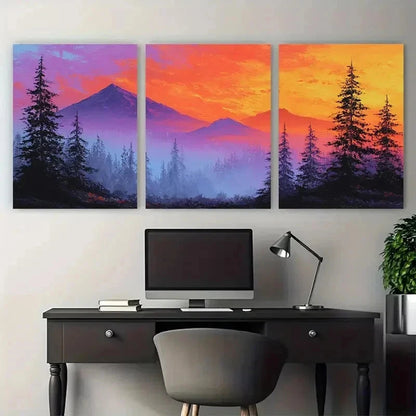 3pcs Colourful Mountain Sunrise Perfect Wall Art Set Canvas Framed 50x70cm - High Quality Print 100% Australian Made Wall Canvas Ready to Hang - Bella Home Decor