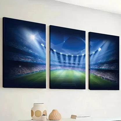 3pcs Spotlighted Playing Field Football Perfect Wall Art Set Canvas Framed 50x70cm - High Quality Print 100% Australian Made Wall Canvas Ready to Hang - Bella Home Decor