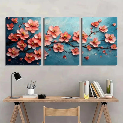 3pcs Cherry Blossom Oil Impasto Perfect Wall Art Set Canvas Framed 50x70cm - High Quality Print 100% Australian Made Wall Canvas Ready to Hang - Bella Home Decor