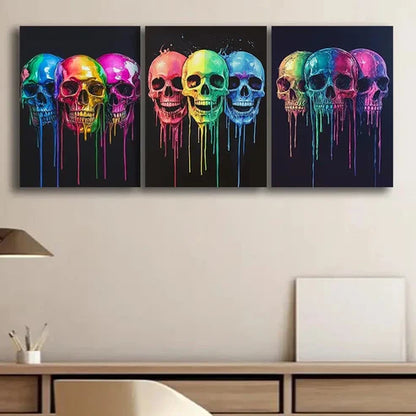 3pcs Set of Colorful Skeleton Dark Fear Perfect Wall Art Set Canvas Unframed - High Quality Print 100% Australian Made Wall Canvas