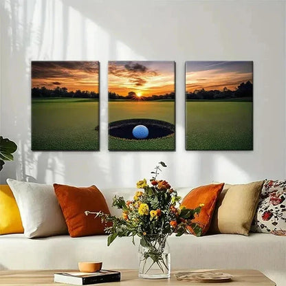 3pcs Golf Course Sunset Scenic Sports Wall Art Canvas Unframed - High Quality Print 100% Australian Made Wall Canvas - Bella Home Decor