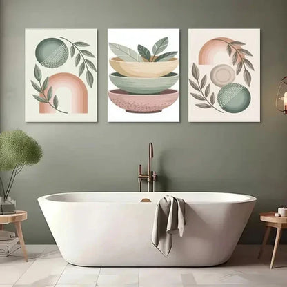 3pcs Eucalyptus Leaves, Abstract Shapes Wall Art Set Canvas Unframed - High Quality Print 100% Australian Made Wall Canvas
