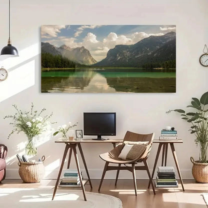Serene Lake Mountain Reflection Wall Art Canvas Office Home Room Framed 120x60cm