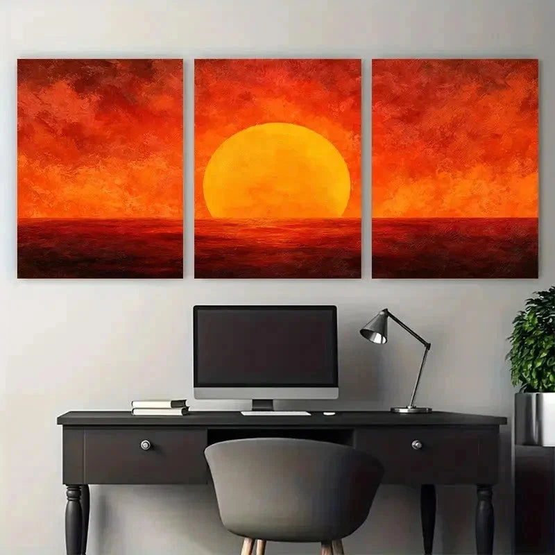 3pcs Abstract Large Sun Decor Perfect Wall Art Set Canvas Framed 50x70cm - High Quality Print 100% Australian Made Wall Canvas Ready to Hang - Bella Home Decor
