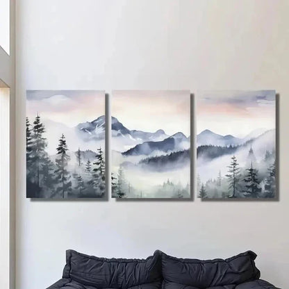 3pcs Blue Snow Mountain Valley Forest Wall Art Set Canvas Unframed - High Quality Print 100% Australian Made Wall Canvas - Bella Home Decor