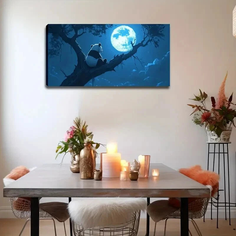 Panda Tree Branch Full Moon Wall Art Canvas Office Home Room Framed 120x60cm - Bella Home Decor