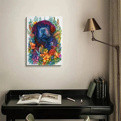 Cute Tibetan Mastiff Dog with Vibrant Floral  40x60cm Metal Print Ready to Hang - Bella Home Decor