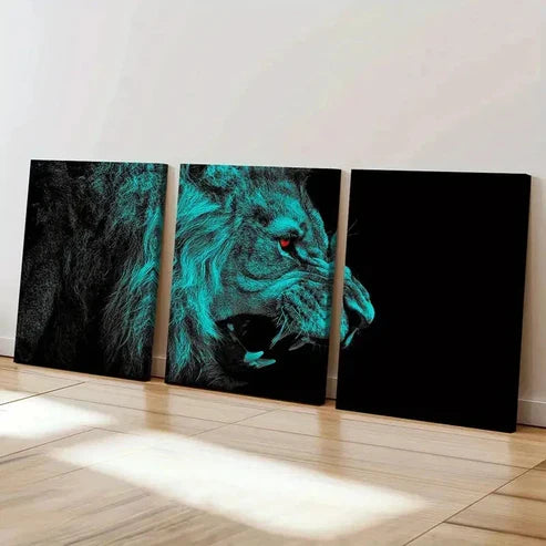 3pcs Fantasy Animal Art Lion Roaring  Wall Art Set Canvas Unframed - High Quality Print 100% Australian Made Wall Canvas