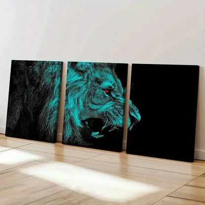 3pcs Fantasy Animal Art Lion Roaring  Wall Art Set Canvas Unframed - High Quality Print 100% Australian Made Wall Canvas
