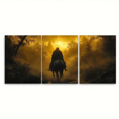 3pcs Mysterious Warrior on Horseback V  Wall Art Set Canvas Framed 40x60cm - High Quality Print 100% Australian Made Wall Canvas Ready to Hang