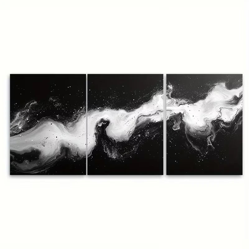 3pcs Black and White Abstract Marbling Metal Print Ready to Hang Art - Bella Home Decor