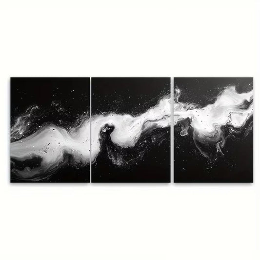 3pcs Black and White Abstract Marbling Metal Print Ready to Hang Art