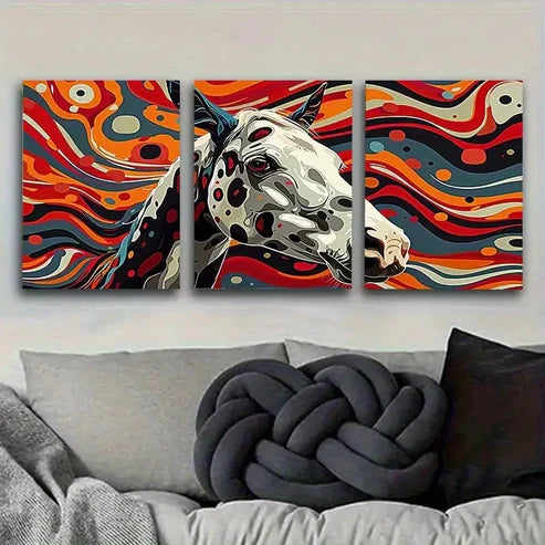 3pcs Colorful Horse Art Print Vintage Wall Art Set Canvas Unframed - High Quality Print 100% Australian Made Wall Canvas - Bella Home Decor