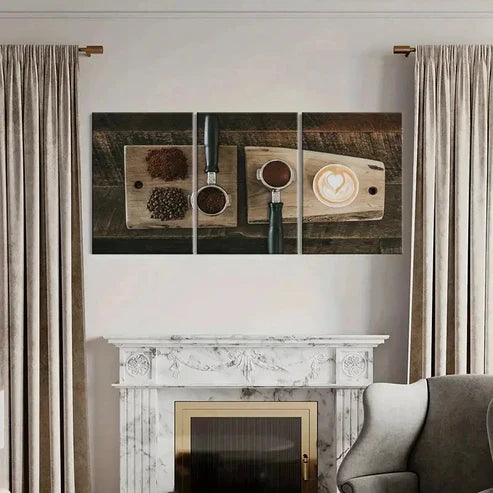 3pcs Coffee Latte Art & Coffee Beans Wall Art Canvas Unframed - High Quality Print 100% Australian Made Wall Canvas - Bella Home Decor