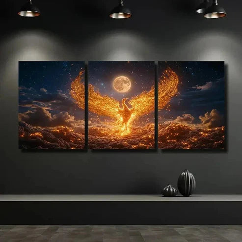 3pcs Phoenix Rising from The Ashes Wall Art Canvas Unframed – High Quality Print 100% Australian Made Wall Canvas