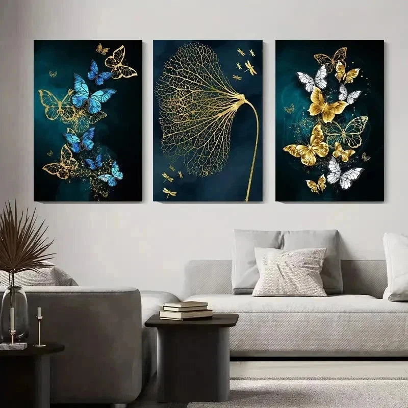 3pcs Butterfly & Golden Dandelion Wall Art Set Canvas Framed 60x90cm - High Quality Print 100% Australian Made Wall Canvas Ready to Hang - Bella Home Decor