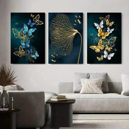 3pcs Butterfly & Golden Dandelion Wall Art Set Canvas Framed 60x90cm - High Quality Print 100% Australian Made Wall Canvas Ready to Hang - Bella Home Decor