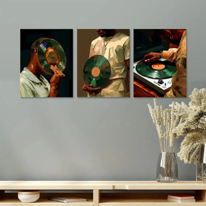 3pcs Black Man DJ Vinyl Record Metal Print Ready to Hang Art - Bella Home Decor