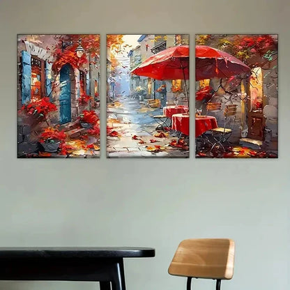 3pcs Umbrelland Table in The Rain Wall Art Set Canvas Unframed - High Quality Print 100% Australian Made Wall Canvas - Bella Home Decor