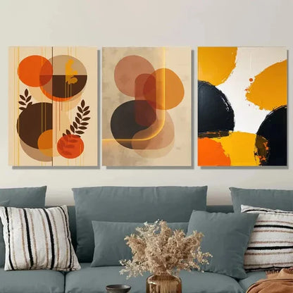 3pcs Abstract Geometric Vibrant Orange, Brown Art Set Canvas Unframed - High Quality Print 100% Australian Made Wall Canvas - Bella Home Decor