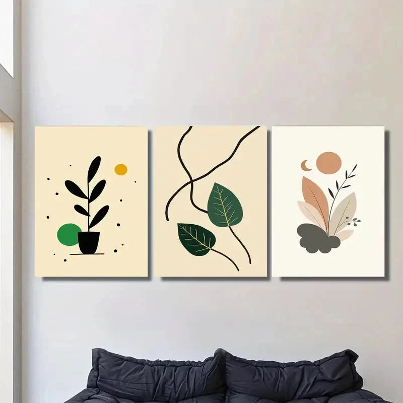 3pcs Modern Abstract Botanical Minimalist Leaf Metal Print Ready to Hang Art