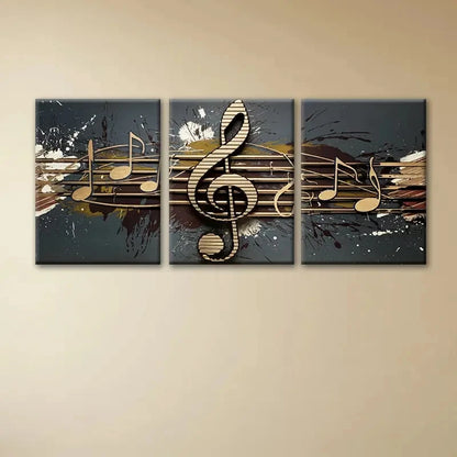 3pcs Abstract Musical Notes Golden Themed Metal Print Ready to Hang Art - Bella Home Decor