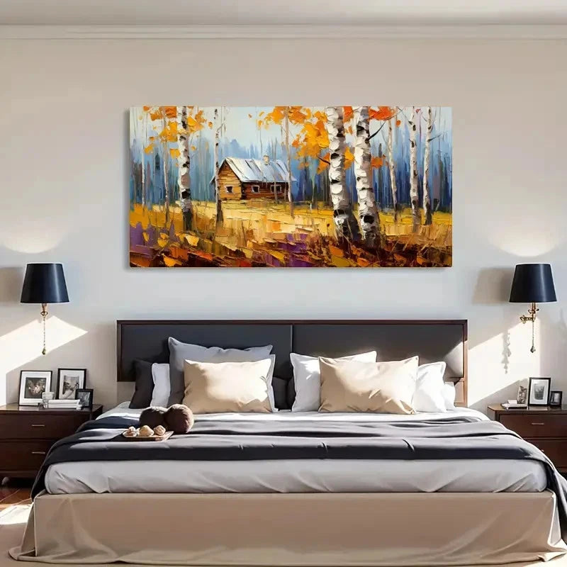 Autumn Landscape Foliage Cabin Wall Art Canvas Office Home Room Framed 120x60cm - Bella Home Decor