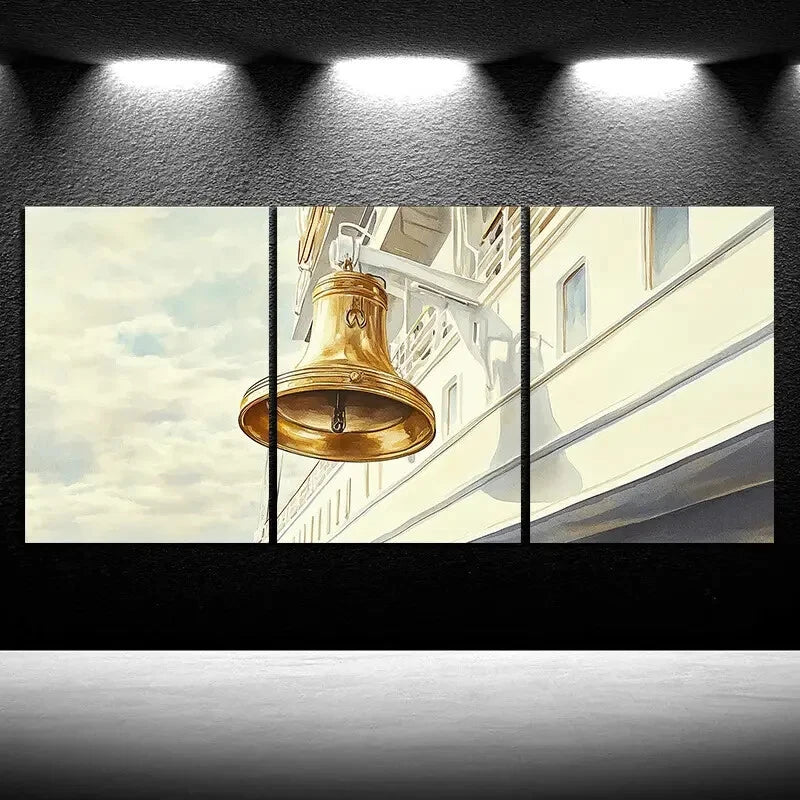 3pcs A Corner of The Ship Big Bell Metal Print Ready to Hang Art - Bella Home Decor