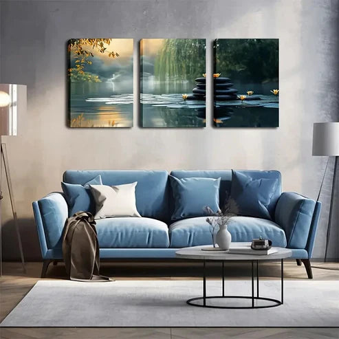 3pcs Quiet Lake Vivid Style  Wall Art Set Canvas Unframed - High Quality Print 100% Australian Made Wall Canvas