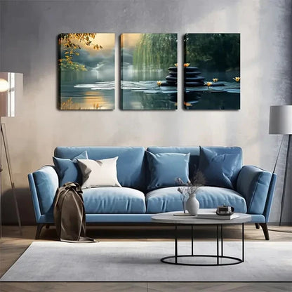 3pcs Quiet Lake Vivid Style  Wall Art Set Canvas Unframed - High Quality Print 100% Australian Made Wall Canvas