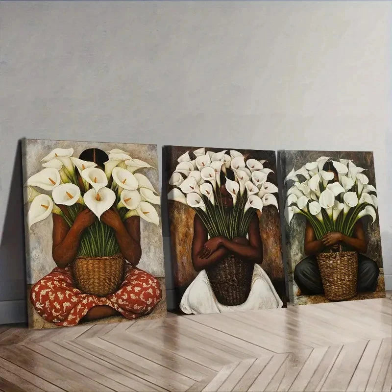 3pcs Play with Calla Lilies Wall Art Set Canvas Framed 50x70cm - High Quality Print 100% Australian Made Wall Canvas Ready to Hang